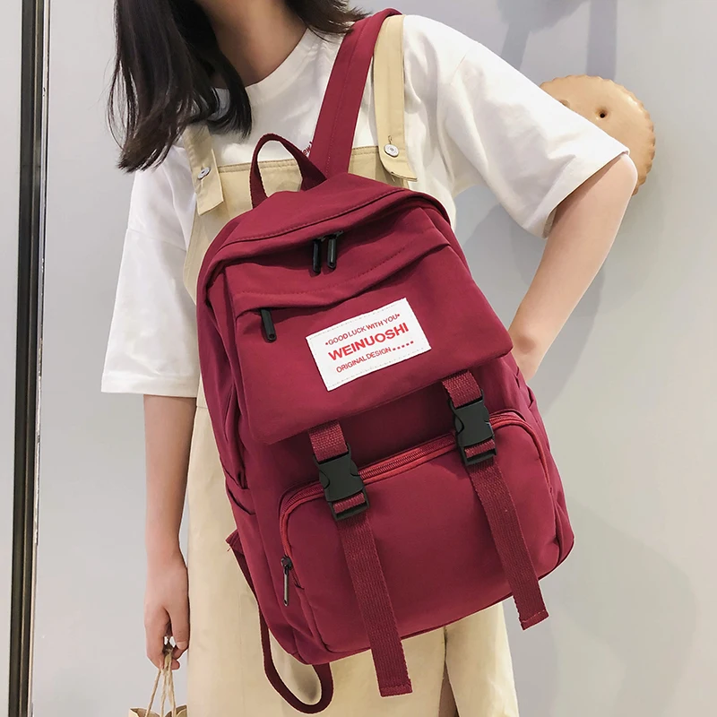 

Waterproof Buckle Backpack Women Large Capacity School Bags For Teenage Girl Nylon Backpack Multi Pocket Female Fashion Bag Lady