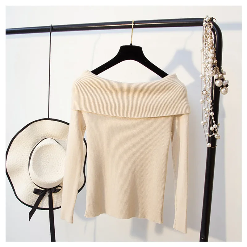 Neploe, новая мода, осенняя Женская трикотажная одежда с открытыми плечами, длинный рукав, пуловер с вырезом лодочкой, элегантный вязаный женский свитер 67893