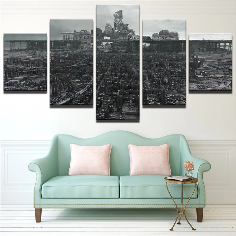 

Modern Painting Print Picture Decor 5 Panel Canvas Art Retro City Building Landscape Game Poster For Living Room Wall Art