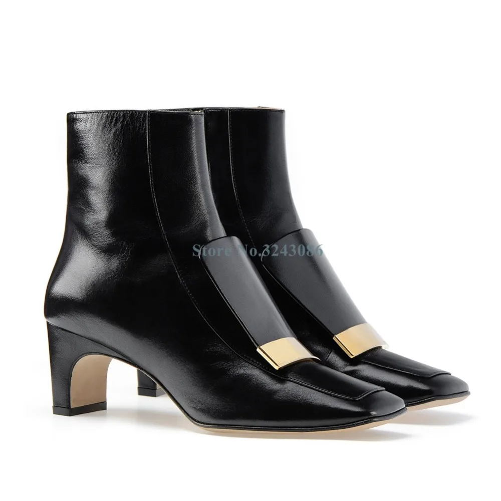 

Square Toe Chunky Heel Ankle Boots Black Pink Leather Zipper Mid Heel Short Boots Fashion Spring Autumn Women Shoes New