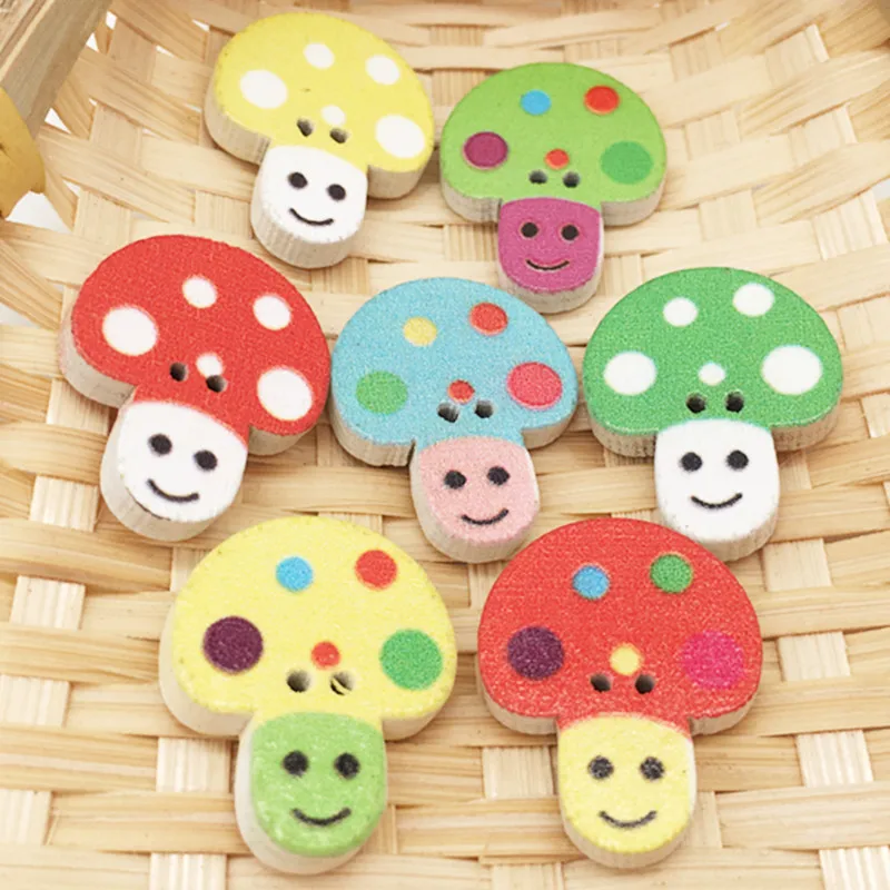 

50pcs/bag Lovely Mushroom Style Wood Buttons Clothing Decorative Buttons With 2 Holes Nice Photography Props 22x18mm