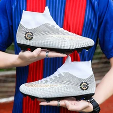 Футбольные бутсы для мужчин, футбольные бутсы для детей, тренировочные бутсы, высокие кроссовки с шипами, спортивная обувь для мужчин TF большого размера плюс 48 49