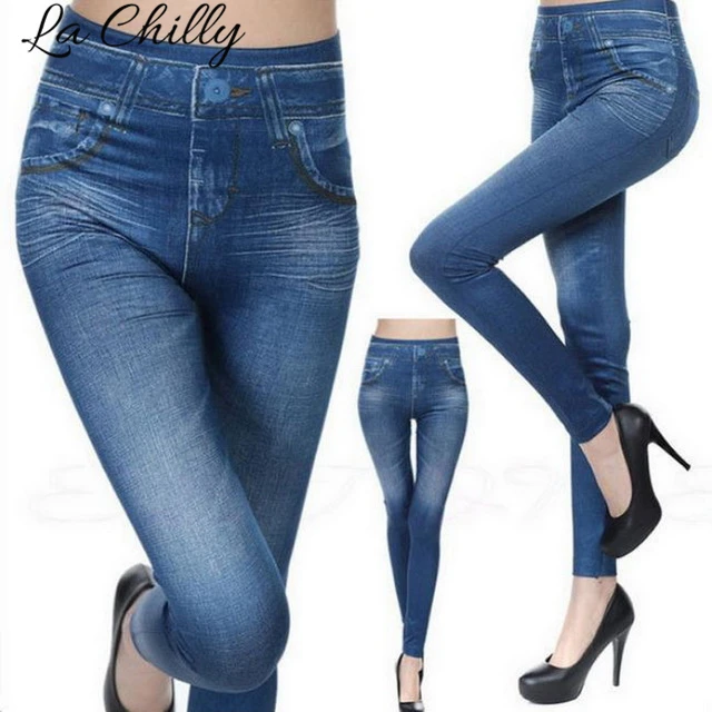 

Imitation Cowboy Slim Leggings for Women Denim Pants Slim Fitness Plus Size Leggins Fitness Legging Fake pocket Pant