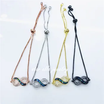 

10pcs/lot Stunning Bracelet Micro Paved CZ Black Abalone Shell Infinity Adjustable Link Bracelet Pulsera Bisuseria