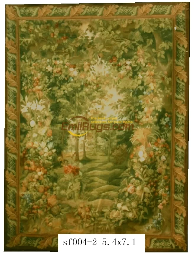 

Antique French Hand Woven Beautiful Flowers Aubusson Tapestry Square Ethnic Style Wool Knitting