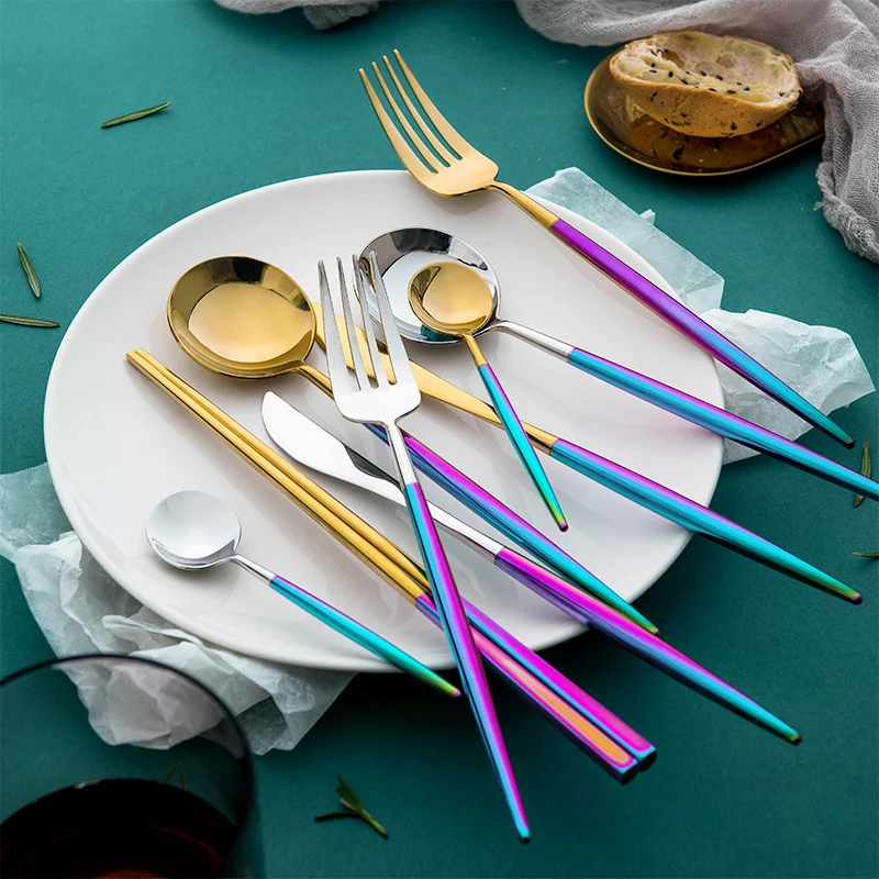 Fashion colorful steak knife and fork set Western tableware steak knife