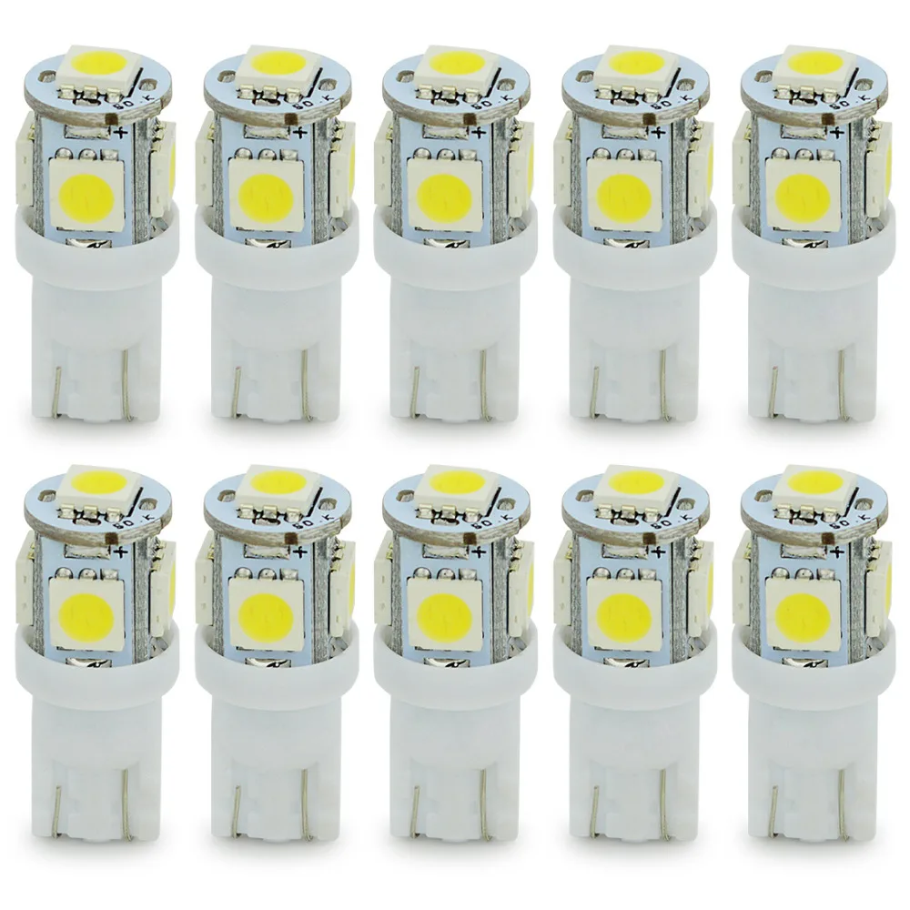 100 шт. T10 5050 5SMD светодиодный w5w белый свет Автомобильный горизонтальный Клин задний фонарь лампа белый цвет красный, желтый цвета: голубой, розовый, зеленый