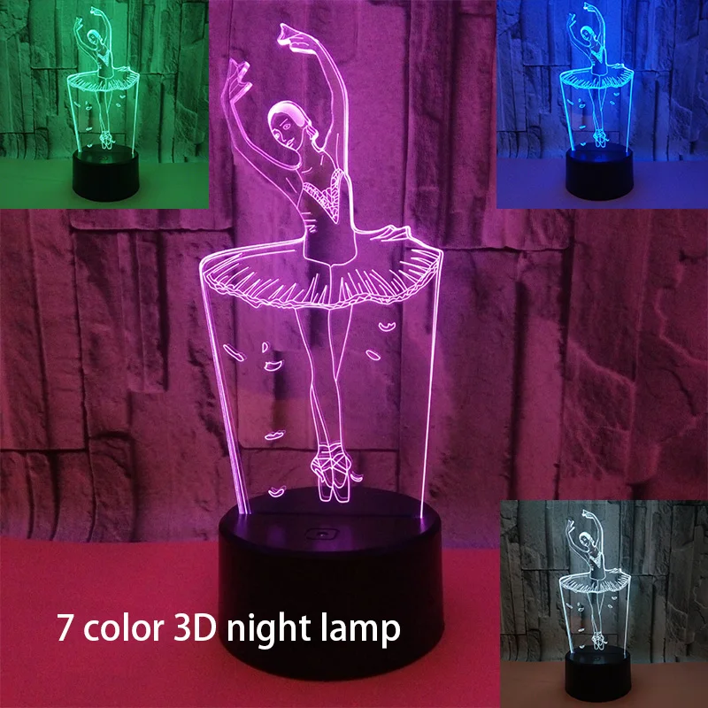 

3D Visual Night Light Abstract Ballet Dancer 3D Led Table Desk Lamp Acrylic Colorful Ballerinator Atmosphere Lamp Remote Control