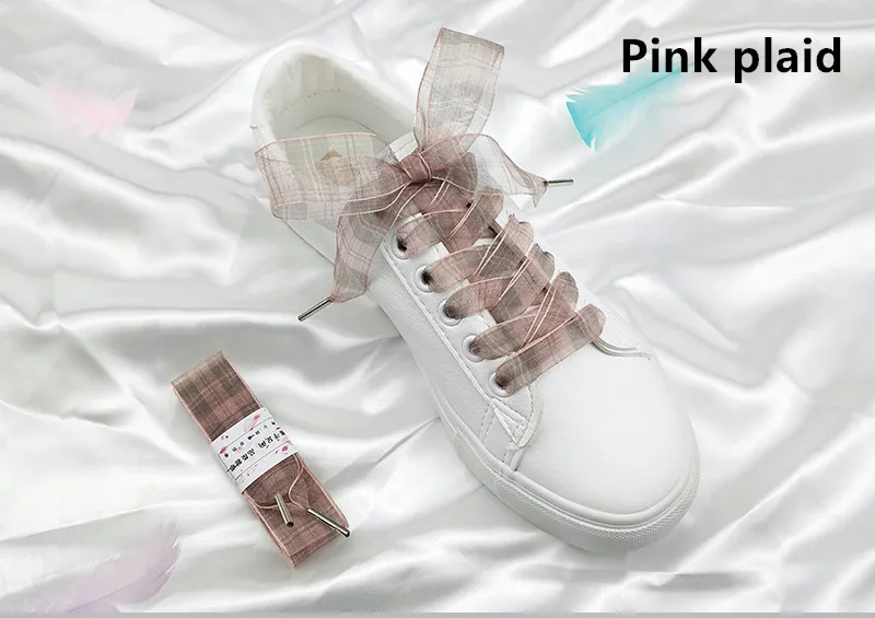 Винтажная органза шотландская клетка шифоновые шнурки 2,5 см ширина женские и мужские цветные кожаные спортивные повседневные туфли Шнурки Прямая поставка - Цвет: Pink Plaid