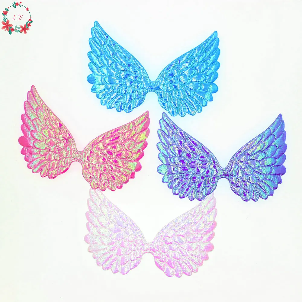 100pcs/lot 10cm Large AB Iridescent Angel Wing Appliques Double Sided