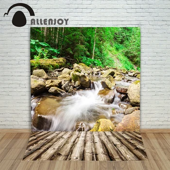 

Allenjoy Thin Vinyl photocall backdrop Wooden river landscape stone backdrops for photography