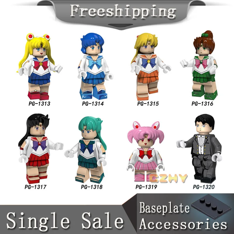 

Sailor Moon Cartoon Figures Chibiusa Hino Rei Chiba Mamoru Building Blocks Kaiou Michiru Girl Models Bricks Toys LEGoE PG8156