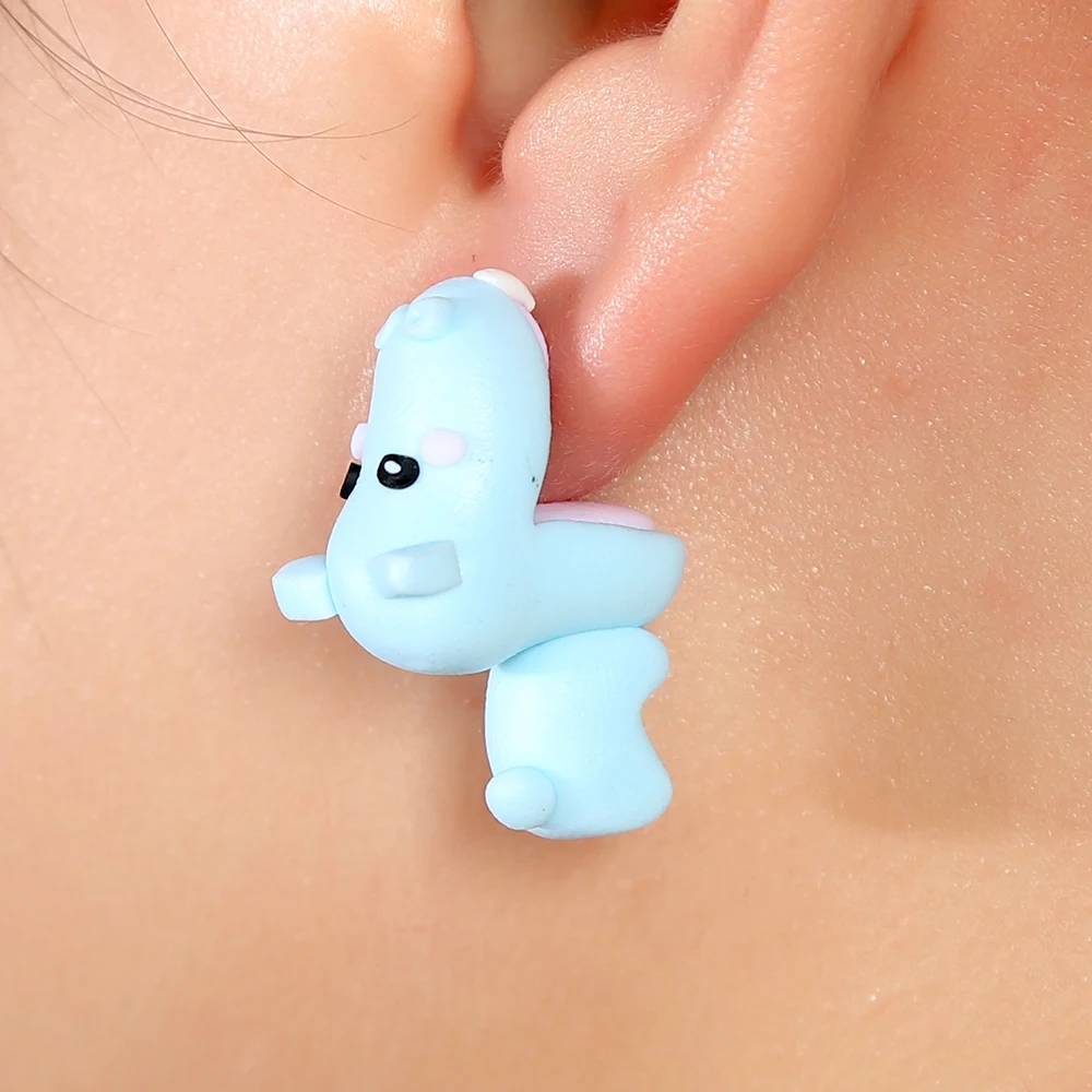 Handmade Cute Cute Hippo Polymer Clay Soft Earrings Piercing Ear Stud
