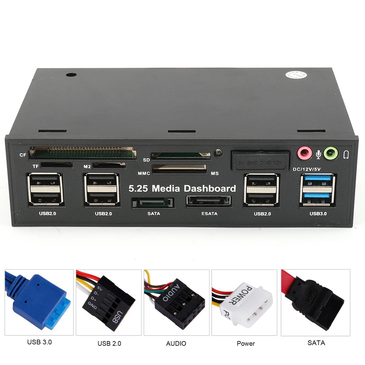 

5.25" USB 3.0 Multifunctional 6 in 1 SD TF Card Reader USB 2.0 SATA ESATA USB Hub Audio Front Panel LCD Display Media Dashboad