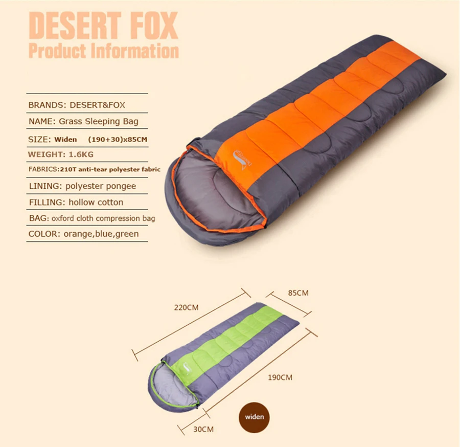 Спальный мешок для кемпинга с изображением пустыни и лисы, 220x85 см, водонепроницаемый легкий спальный мешок, компрессионный мешок для пеших прогулок и путешествий