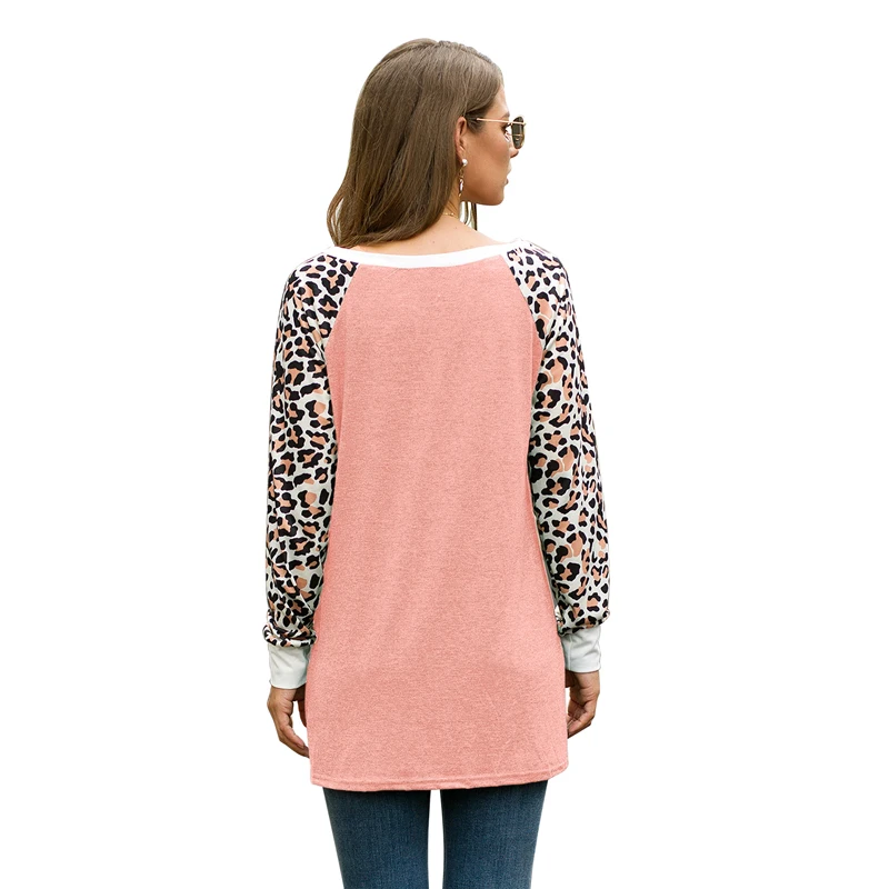 CINESSD Leopard Print Blouse Women Black O Neck Long Sleeve Pullover Casual Tops Knotted Tunic Loose 2019 Autumn Soft Tee Shirts