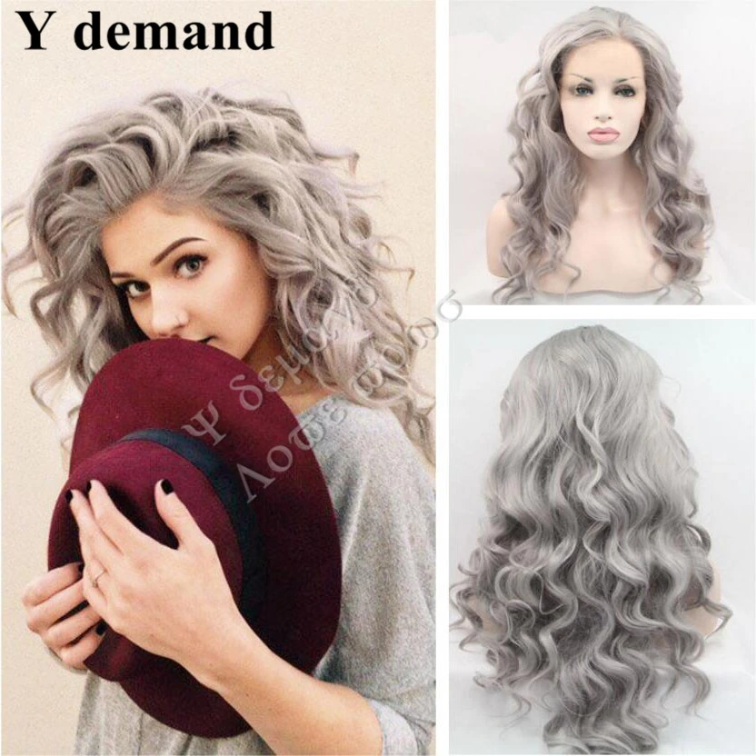 Argent Gris Cheveux Longs Boucles Coiffure Blanc Gris Couleur Perruque Synthetique Femmes Cheveux Corps Vague Profonde Synthetique Avant De Lacet Perruques Aliexpress
