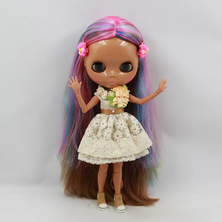 Neo Blythe Doll with Multi-Color Hair, Dark Skin, Shiny Cute Face & Custom Jointed Body 3