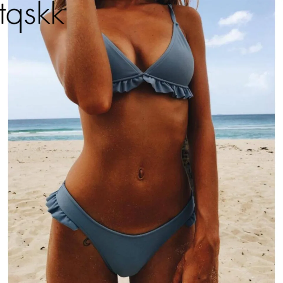 

TQSKK 2019 New Arrival Summer Sexy Push Up Women Solid Bikini Set Swimsuit Swimwear Triangle Bathing Suit Swimming Suit biquini