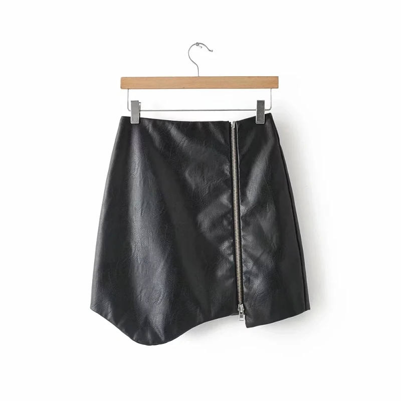 Черный Дамские туфли из pu искусственной кожи короткая юбка 2019 Повседневное мини-юбки-карандаши женские офисные Прохладный ассиметричная