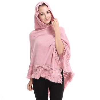 

Fashion Women hooded shawl ponchos Autumn winter soft warm knitwear High grade acrylic shawls Free shipping