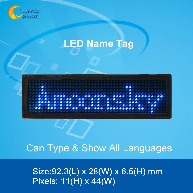 

Hot selling rechargeable programmed led name badge bule green yellow for choice led name tag can type and show all languages