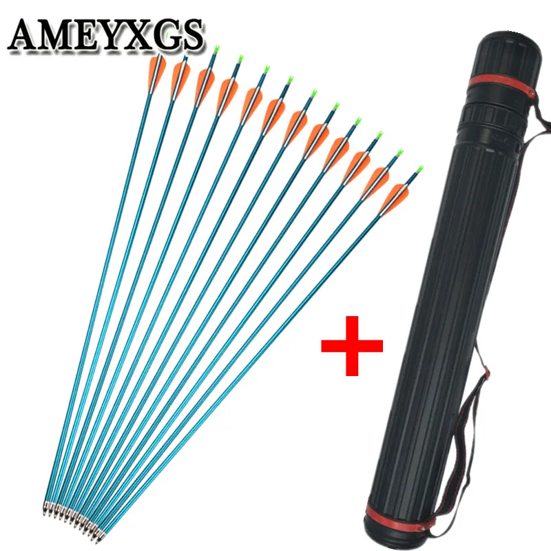

12Pcs 30" Spine 300 Archery Aluminum Arrows With Arrow Quiver For Compound Recurve Bow Outdoor Hunting Shooting Accessories