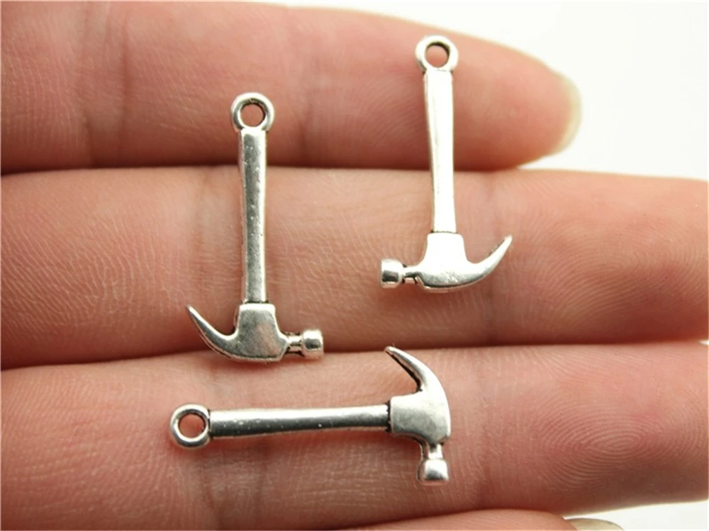 WYSIWYG 15pcs 25x12mm Tools Hammer Charm Pendants For Jewelry Making