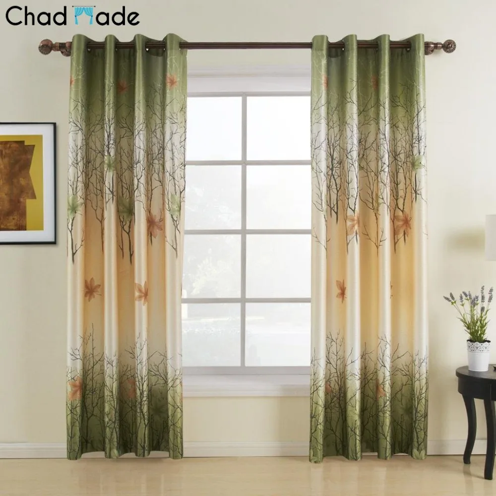 Buy ChadMade New Design Maple Leaf Print Blackout Lined Curtains Drapes Antique