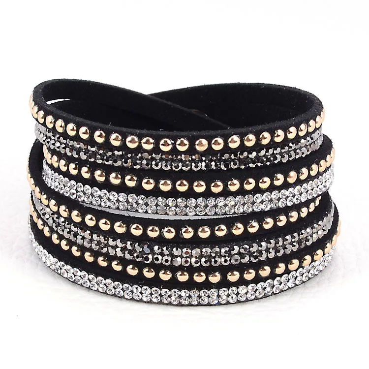 Double Wrap Leather Bracelet Crystal Bling Bracelets Double Wrap Leather Bracelet Crystal Bling Bracelets