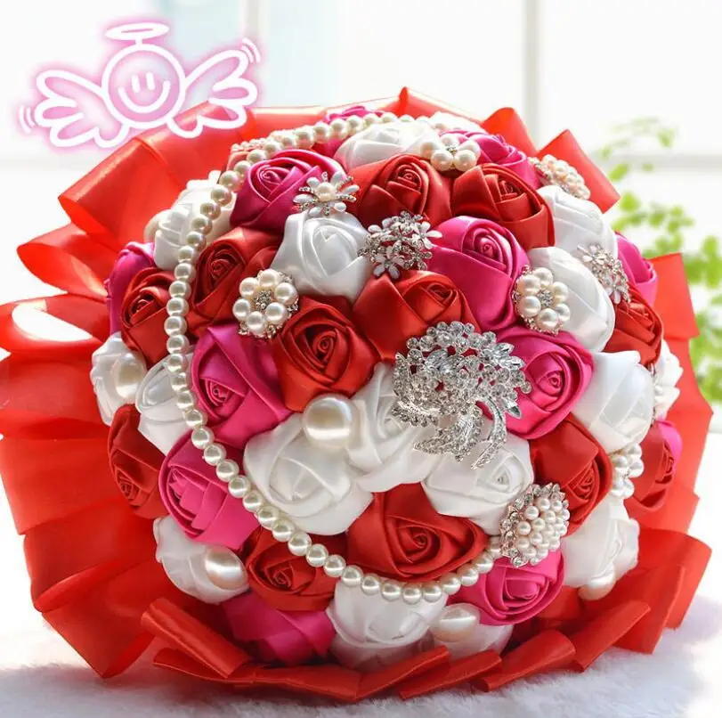MissRDress искусственная Роза букеты жемчуг розовые свадебные букеты цветы для Свадебные аксессуары De брак JK305