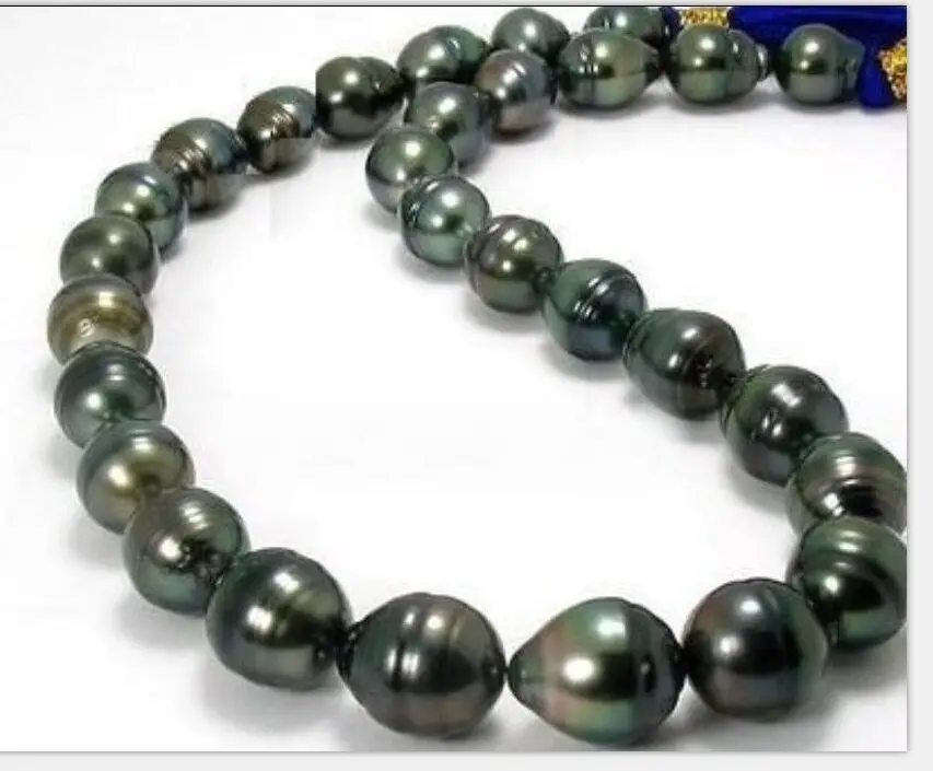 

HOT## Wholesale > stunning 12-13natural tahitian black green baroque pearl necklace 18inch