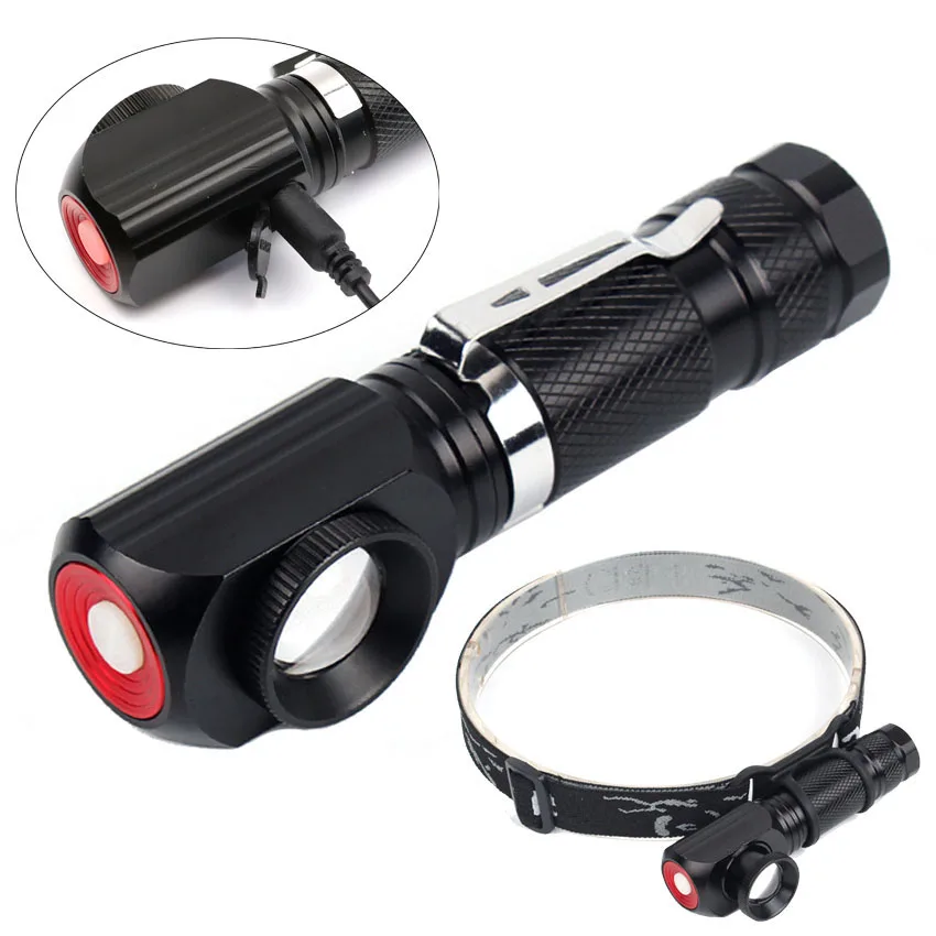 

10W Cree T6 LED Zoom 18650 Headlight USB Flashlight Camping Hunting Head light Torch Lamp Lantern with Clip Tail magnet
