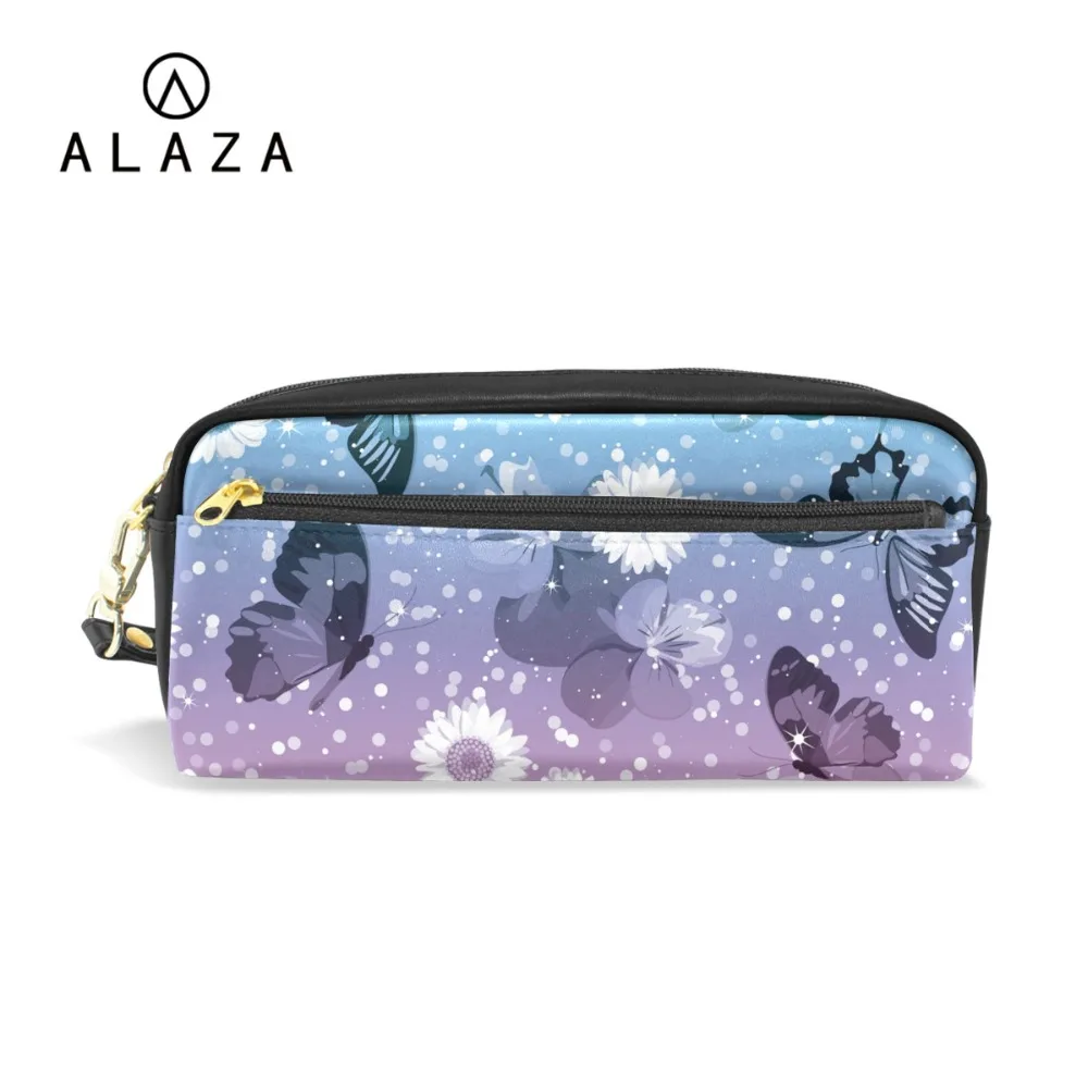 ALAZA فراشة فلامنغو الكريكيت الأغنام يطبع حقيبة أقلام رصاص القلم صندوق تخزين من الألومنيوم اللوازم المدرسية بو حقيبة مساحيق تجميل جلدية هدية