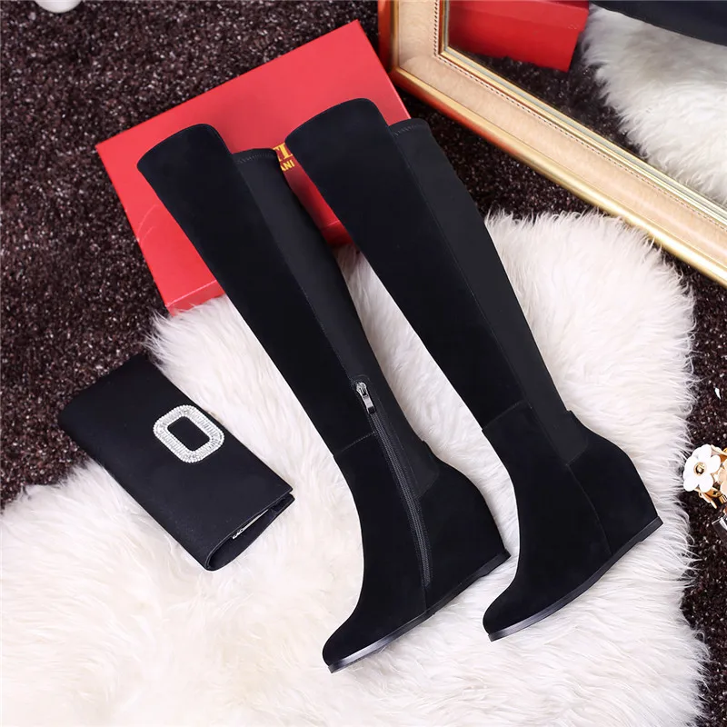 Женские ботфорты из замши и нубука ZJVI черные на осень зиму 2020|leather women shoes|knee boots