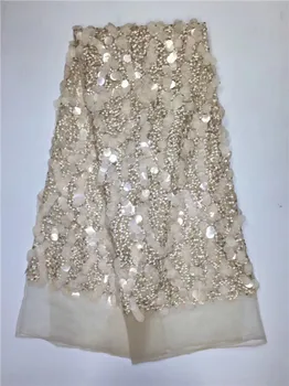 

2018 white 3D African sequins French Lace Fabric High Quality African Tulle Lace Fabric with glitter sequins lace fabric black