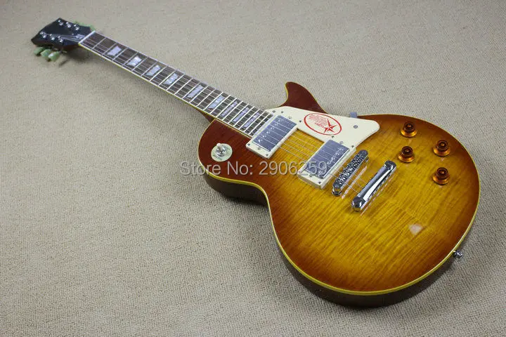 

Factory direct high quality 59 lp electric guitar tiger maple cover circle sunburst color real guitar pictures chrome hardware