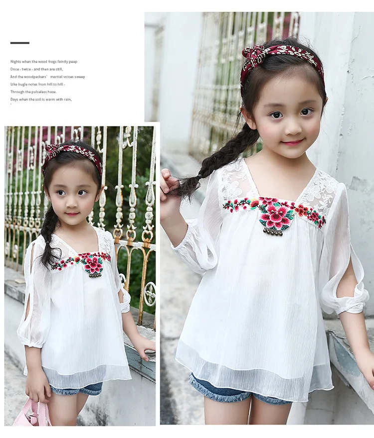 Children's T-shirt Girls Baby Summer Cute style Beautiful girl chiffon Printed loose T-shirt top for angel kids clothes (8)