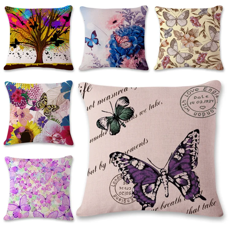 

Antique English Europe and America Purple Green Butterfly Backrest Pillow Case Cushion Cover Color Tree Home Decoration Flower