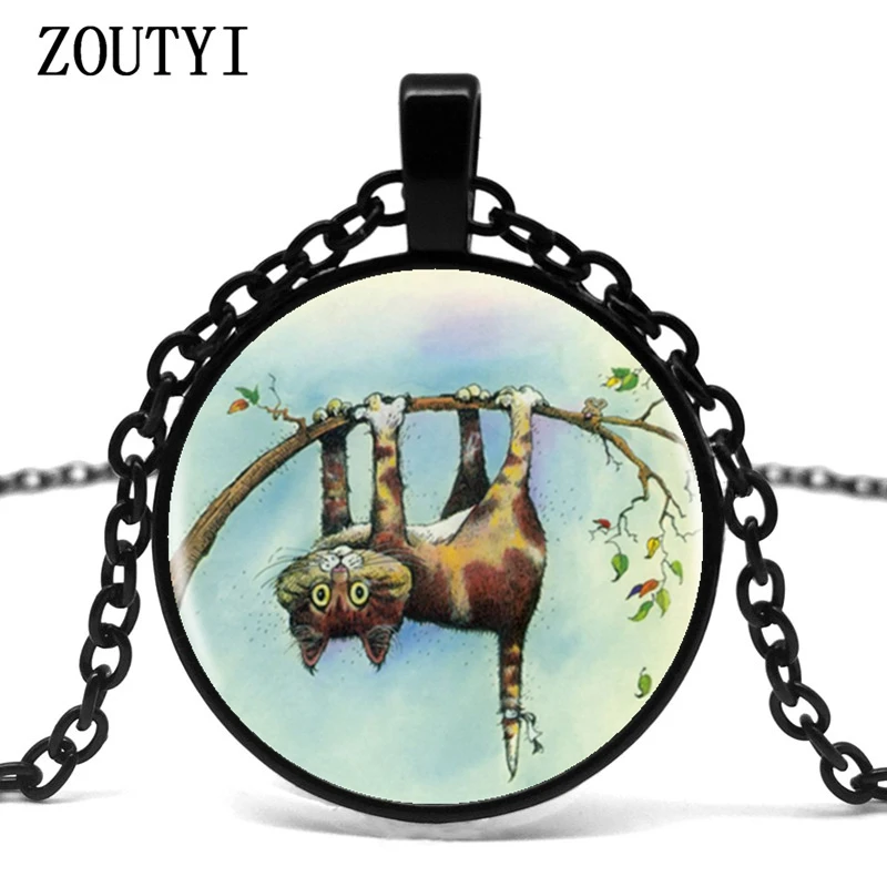 

2018/ naughty cat logo pendant necklace romantic picture handmade 4Colors chain vintage necklace female necklace friend gift.