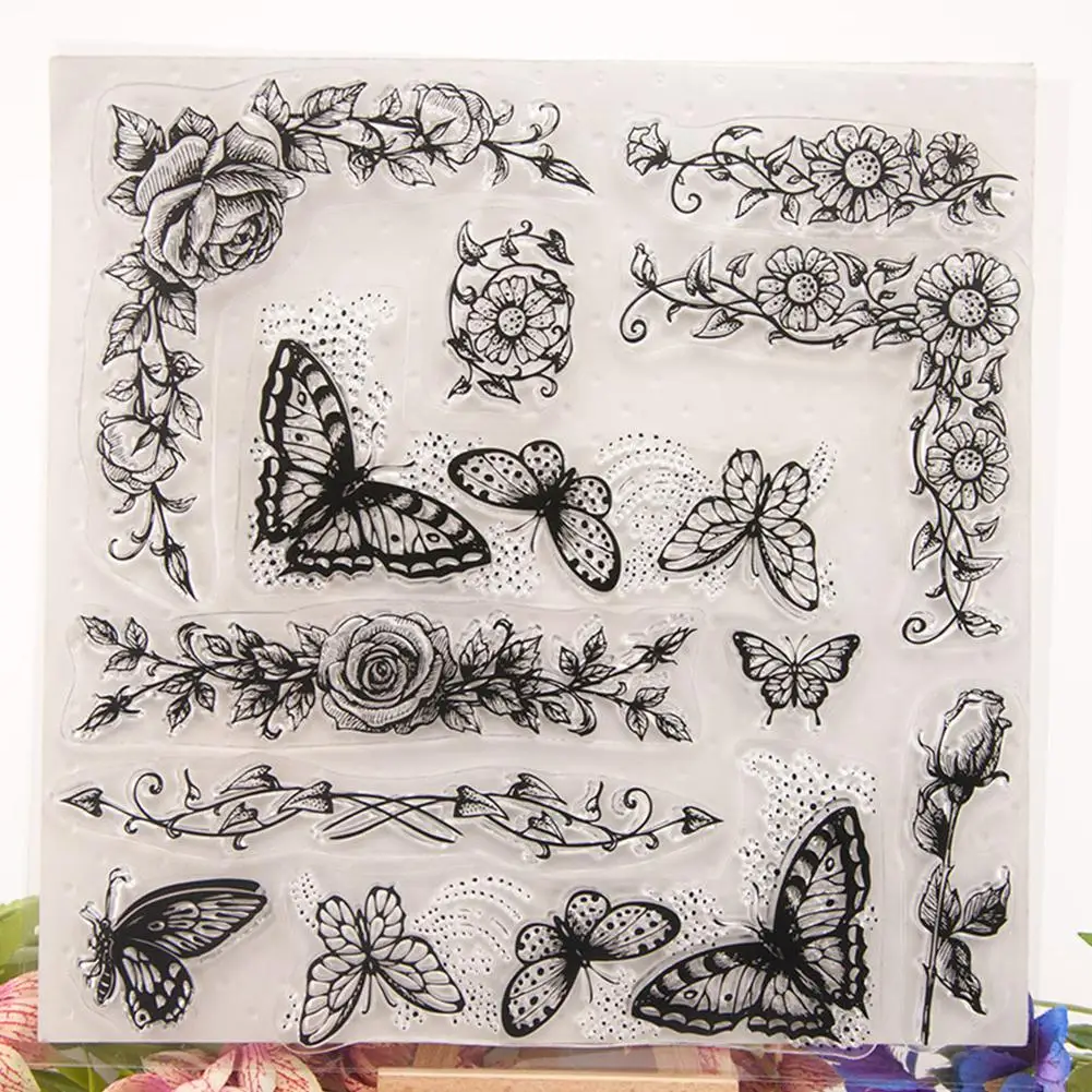 TPFOCUS Butterflies Patterns Transparent Silicone Stamp for DIY Scrapbook Decoration | Канцтовары для офиса и дома