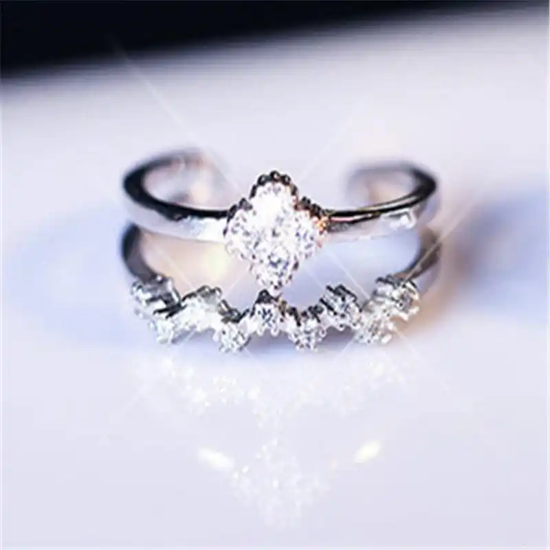 925 Стерлинговое Серебро Открытое кольцо палец двойной набор шнек Клевер маленький и чистый и свежий Женская мода ювелирные изделия оптом