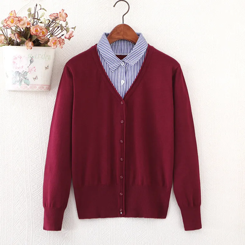 Women Knitted Cardigan New Autumn Shirt Collar Fake Two-Piece Tops Spring Large Size Leisure Slim Fit Ladies Sweater Coat Lj354