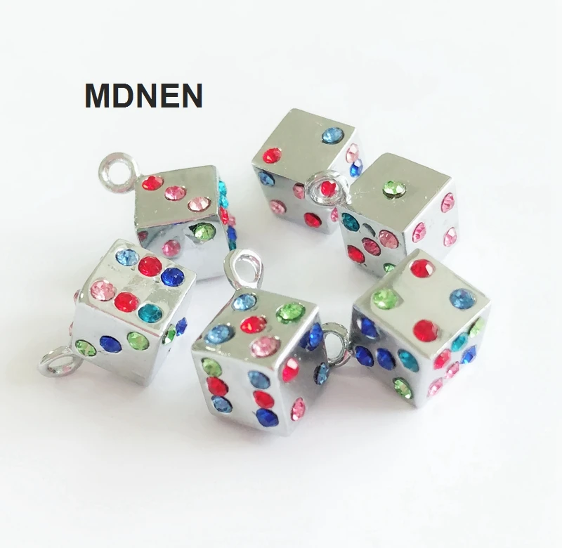 5pcs DIY accessory zinc alloy Colorful Rhinestone Dice Hang Pendant, Hang Charm Fit Diy Phone Strips free shipping
