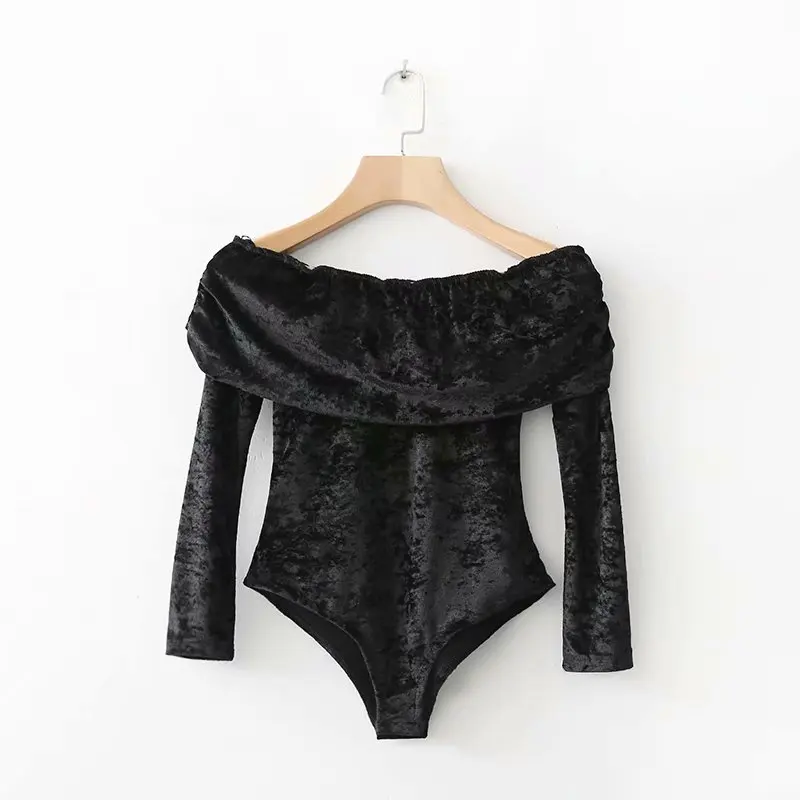 

Elastic Velvet Black Women Spring Bodysuits 2019 Chic Womens Burgundy Slim Bodysuit Ladies Sexy Bodycon Tops Femme Bomb Bodysuit