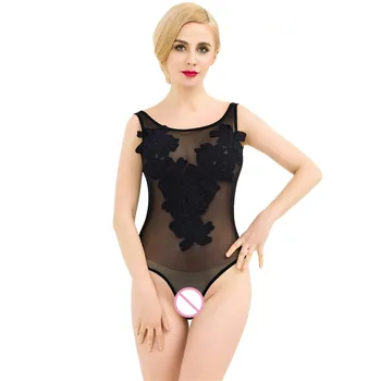 

2018 New Sexy Playsuit Plus Size Up Floral Embroider Dantel Body Suits Black White 2XL Sheer Mesh Sexy Teddy Lingerie Bodysuit