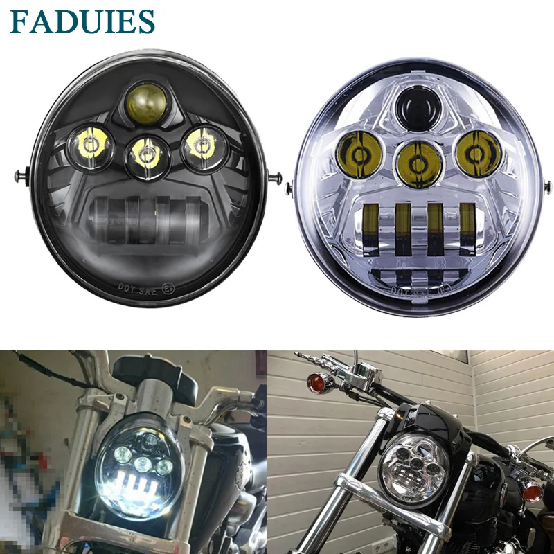 1 FADUIES Motorcycle LED 1 Headlamp With Black or Chrome Backplate For Harley V Rod VROD VRSCA Headlight VRSCV-ROD LED HEADLIGHT (23)