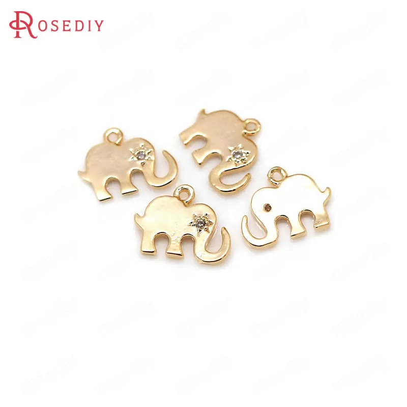 

4PCS 8x10.5MM 24K Champagne Gold Color Plated Brass with Zircon Elephant Charms Pendants High Quality Diy Jewelry Accessories