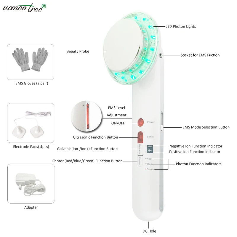 

7 in 1 Best Professional Home Use Weight Loss Face Cleansing Skin Tighten Magic Glove EMS Body Slimming Galvanic Facial Machine