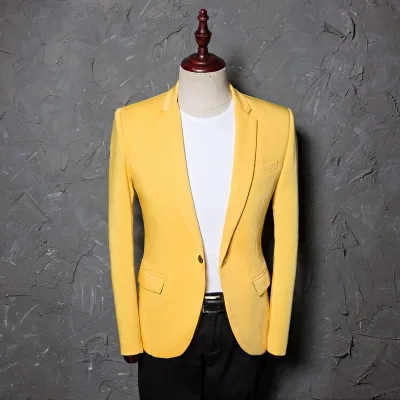 

2018 Mens Classic Plus Size 5XL Yellow Suit Jacket Fashion Casual Blazer Designs Costume Homme Stage Clothes For Singers